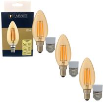 Kit 3 Lâmpadas Filamento LED C35 Decorativa Retrô Vintage Âmbar Bivolt