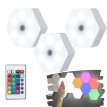 Kit 3 Lâmpadas Led Colmeia Decoração RGB Controle Remoto