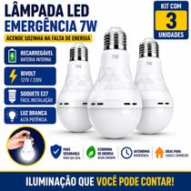 Kit 3 Lâmpadas Led Recarregável Emergência Bivolt E27 Bivolt Branco 127/220v Kit 3 Lâmpadas Led Recarregável Emergência Bivolt E27 Bivolt Branco 127/220v