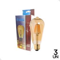 Kit 3 Lâmpadas Pêra Filamento Led Ambar Retrô Vintage 4w