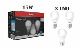 Kit 3 Lâmpadas Pera LED 15W 6500K Bivolt Luz Branca Avant