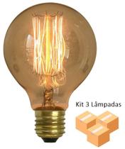 Kit 3 Lâmpadas Retrô Decorativa Vintage Thomas Edison G80