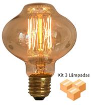 Kit 3 Lâmpadas Retrô Decorativa Vintage Thomas Edison L80