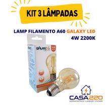 Kit 3 Lâmpadas Retrô Filamento Galaxy LED A60 4W 2200K Luz Âmbar Bivolt Kit 3 Lâmpadas Retrô Filamento Galaxy LED A60 4W 2200K Luz Âmbar Bivolt