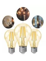 Kit 3 Lâmpadas Vintage de Filamento de LED A60 4 Watts Luz Quente Ambar 380 Lumens Bivolt