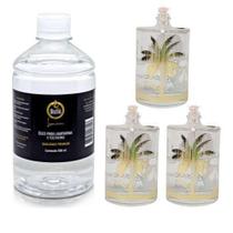 Kit 3 Lamparinas Decorativas Florestal + 500Ml De Fluido