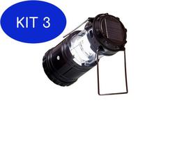 Kit 3 Lampião Led Solar Usb Lanterna Bateria Recarregável Retrátil