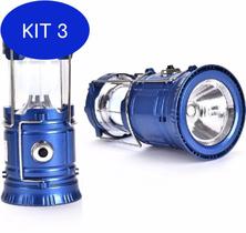 Kit 3 Lampião Solar Led Usb Lanterna Bateria Recarregavel