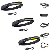 Kit 3 Lanternas De Cabeça LED Recarregáveis P/ Obras Elétrica Manutenção Trabalho Noturno