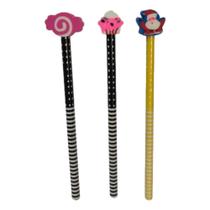 Kit 3 Lápis Borracha Preto listras coloridas com animais