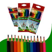 Kit 3 Lápis Cor 12 Cores Colorido Pintar Educativo Pintura