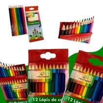 Kit 3 Lápis De Cor 12 Cores Tons Caixa Colorido Pintar Educativo Pintura Papelaria Ecológico Pacote Conjunto