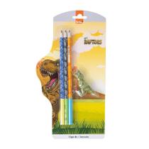 Kit 3 Lápis HB + Borracha Divertida Raptors - BRW