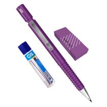 Kit 3 Lapiseira 2.0mm Roxa + Grafite + Borracha Spiro Roxa