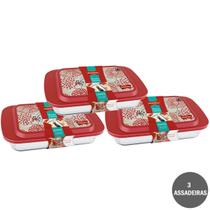 Kit 3 Lasanheira Retangular Nadir 3,7L C/Tampa VidroDecorada Kit 3 Lasanheira Retangular Nadir 3,7L C/Tampa VidroDecorada