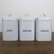 Kit 3 Latas de Café, Açúcar e Biscoitos Branca Retrô - NH
