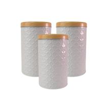 Kit 3 Latas de Mantimento Redonda 3D Tampa Bambu Metal 1kg Kit 3 Latas de Mantimento Redonda 3D Tampa Bambu Metal 1kg