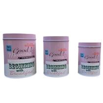 Kit 3 Latas Decorativas Porta Mantimentos Com Tampa Em Metal