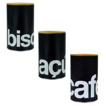 Kit 3 Latas Metal Porta Mantimentos Açúcar Biscoito E Café