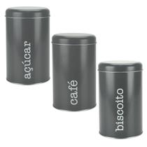 Kit 3 Latas Metal Porta Mantimentos Biscoito, Café E Açúcar Kit 3 Latas Metal Porta Mantimentos Biscoito, Café E Açúcar