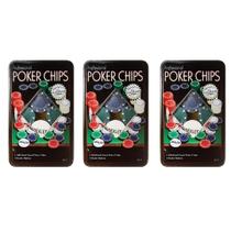Kit 3 Latas Poker Chips Com 100 Fichas + 1 Ficha Dealer Cada