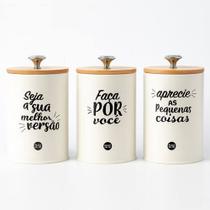 Kit 3 Latas Slogan Herméticas Frases Dolce Home Branco Kit 3 Latas Slogan Herméticas Frases Dolce Home Branco