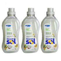 Kit 3 Lava Roupas Líquido Girando Sol 1 Litro Coco e Baunilha