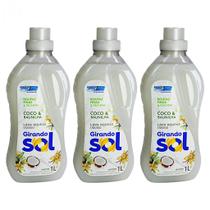Kit 3 Lava Roupas Líquido Girando Sol 1 Litro Fragrancias:Coco e Baunilha