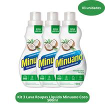 Kit 3 Lava Roupas Líquido Minuano Coco 500ml