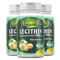 Kit 3 Lecitina de soja 900mg Unilife 60 cápsulas