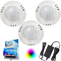 Kit 3 Led 9w Abs RGB Brustec + Controle Touch + Fonte