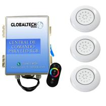 Kit 3 Led Piscina Abs Rgb 18W + Central + Controle Touch Enc
