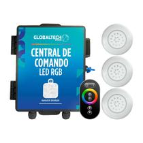 Kit 3 LED Piscina ABS RGB 18W + Central + Controle Touch