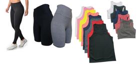 Kit 3 Legging + 2 Regatas Nadador + 3 Tops + 2 Shorts Longos Kit 3 Legging + 2 Regatas Nadador + 3 Tops + 2 Shorts Longos