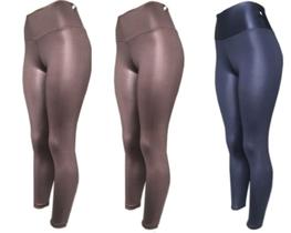 Kit 3 Legging Cirre Cintura Alta Brilho Molhado Imita Couro Lycra PRETO-PRETO-MARROM P