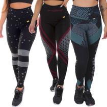 Kit 3 Legging Esportiva Sublimada Cós Alto Reforçada Kit 3 Legging Esportiva Sublimada Cós Alto Reforçada