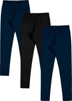 Kit 3 Legging Infantil SEM Flanela Preto e Azul Marinho Malwee Kit 3 Legging Infantil SEM Flanela Preto e Azul Marinho Malwee