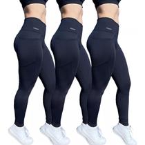 Kit 3 Legging Suplex Poliamida C/ Bolso Lateral Corrida