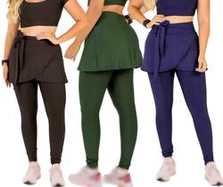 Kit 3 Leggings Calça Saia Com Bolso Fitness Feminina Moda Evangélica Academia Caminhada Treino Ginástica The Start