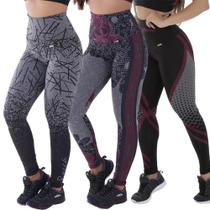 Kit 3 Leggings Mescla Sublimada Zero Transparência - Click Mais Bonita