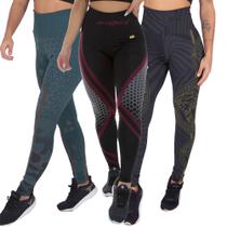 Kit 3 leggings sublimadas fitness cintura alta