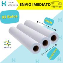 Kit 3 Lençóis Descartáveis de Papel Hospitalar para Maca 50x50 cm cada rolo