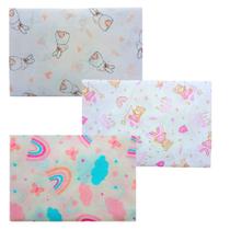 Kit 3 Lençol Estampado Berço Americano Bebe 100% Algodão C/ Elástico SORTIDO MENINA Kit 3 Lençol Estampado Berço Americano Bebe 100% Algodão C/ Elástico SORTIDO MENINA