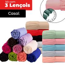 Kit 3 Lençol Padrão Casal Liso C/Elástico Paco Milano 30cm