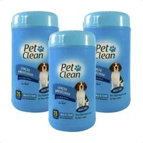 Kit 3 Lenços Umedecidos Macho Pet Clean para Cães e Gatos - 75 Unidades