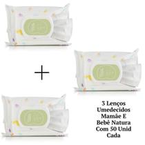 Kit 3 Lenços Umedecidos Mamãe E Bebê Natura Com 50 Unid Cada