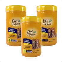Kit 3 Lenços Umedecidos Pet Clean para Gatos - 75 Unidades
