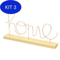 Kit 3 Letreiro De Metal Home Rosegold Base Madeira