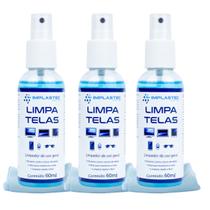 Kit 3 Limpa Telas Led Plasma Lcd iPad Tv Monitores Celulares Com Flanela Para Limpeza 60ml - Implastec