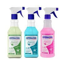Kit 3 Limpadores 500ml Coperalcool Segredos da Natureza, Jardim da Harmonia, Energia do Campo, Frescor das Aguas